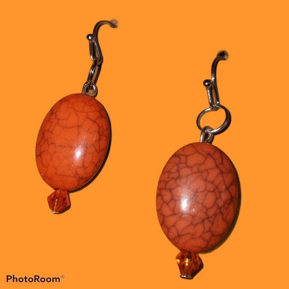 orange crackle drop statement crystal earrings hand crafted - Picture 3 of 4
